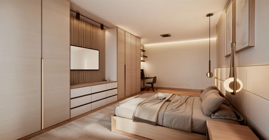 Renderização 3D de quarto planejado